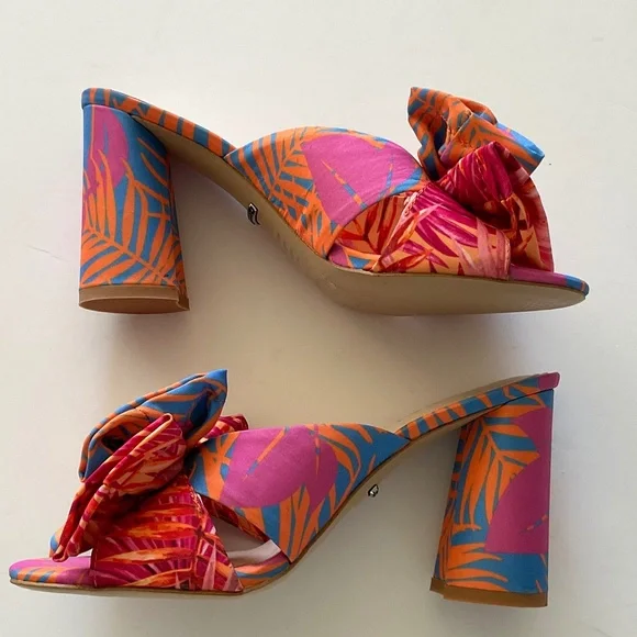 GIANNI BINI Keily Palm Printed Bow Detail Block Heel Dress Sandal Size 7.5 - Picture 10 of 10